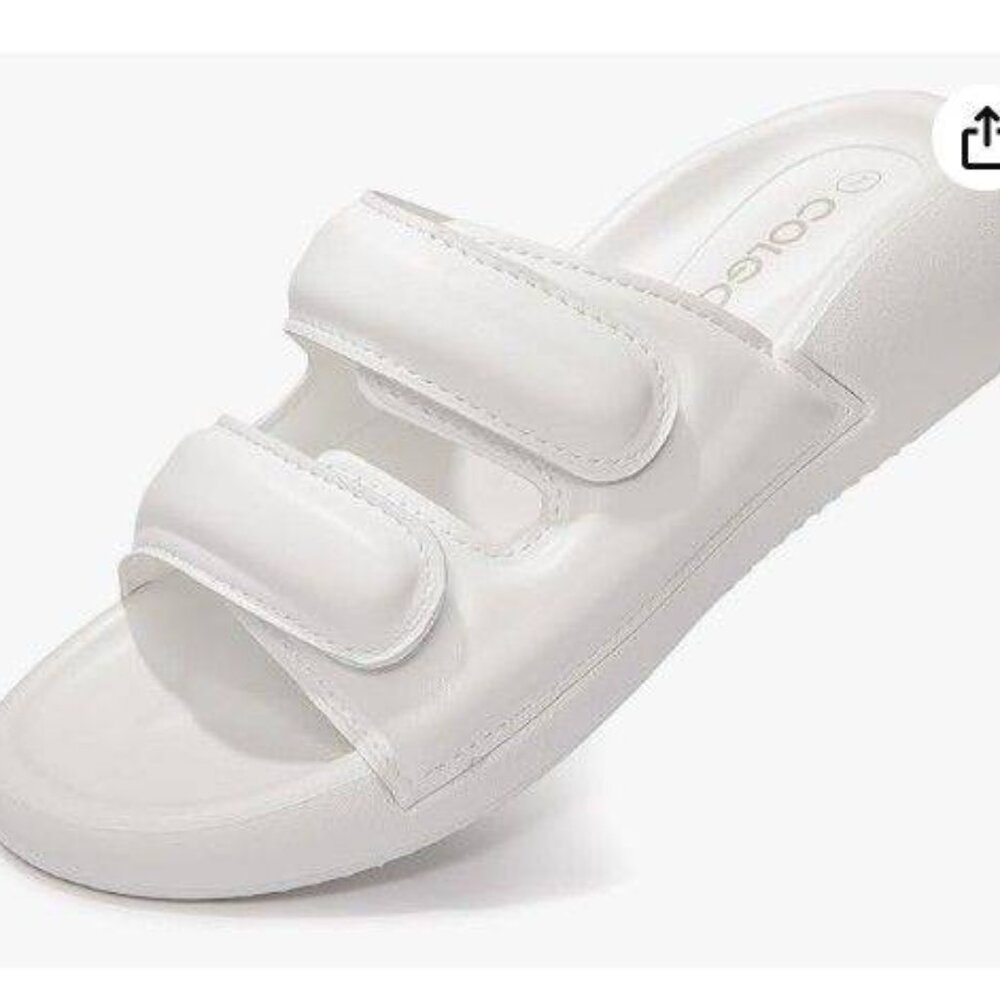 Colgo Womens Slide Sandals Double Hook&Loop Adjustable Strap Flat Sandal